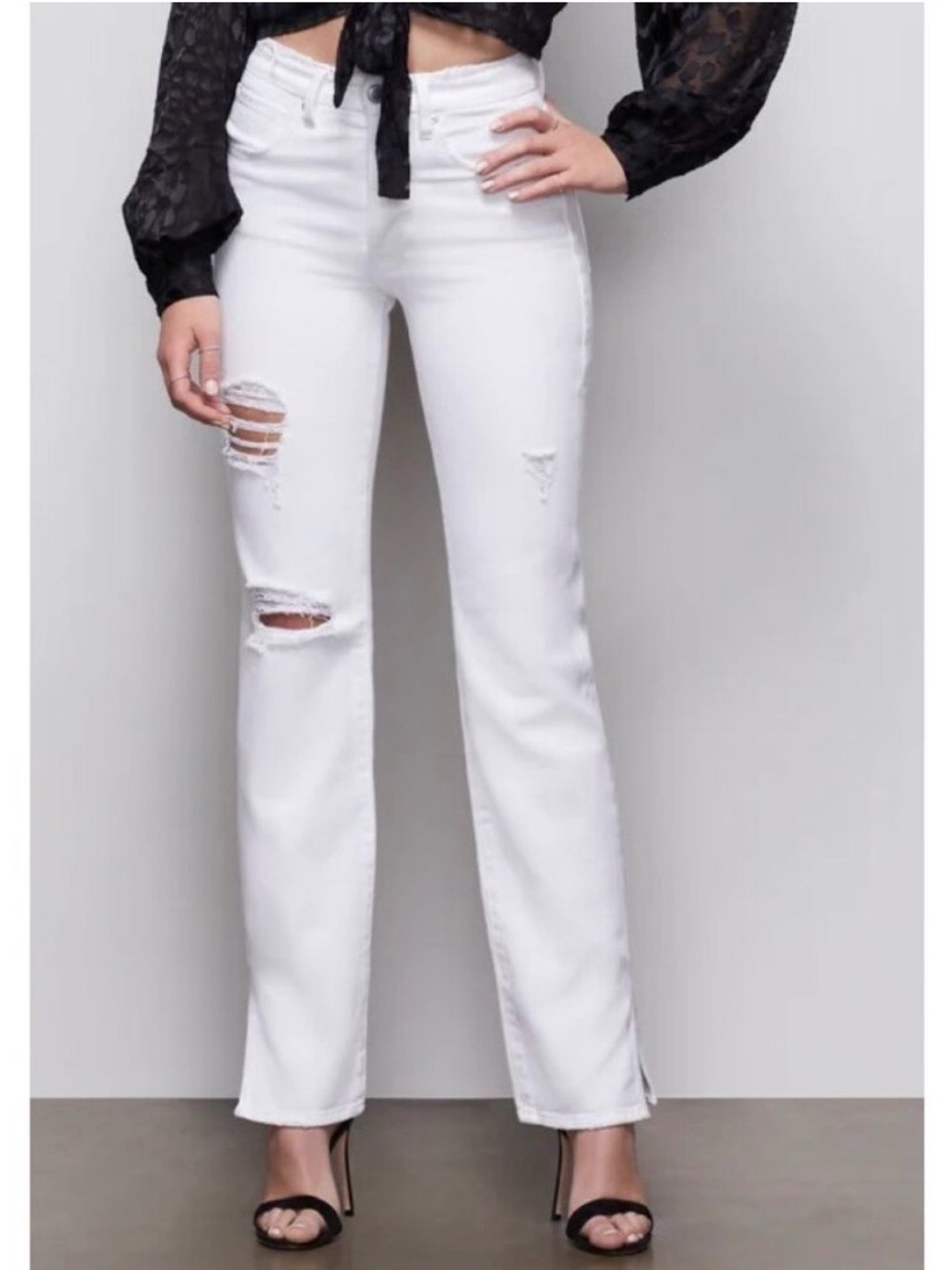 Good American Jeans Size 25 White High Rise Straight Leg Split Boy Summer Clean